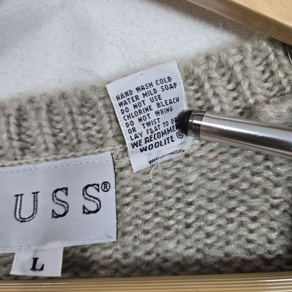 VTG Russ Mohair Wool Blend Cardigan Sweater L Gray Purple Cabincore Grandmacore - Picture 12 of 15